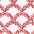 Coral Tropical Palm Leaves and Flowers Ornamental Scallop Seamless Pattern Royalty Free Stock Photo