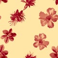 Coral Watercolor Design. Red Flower Textile. Rusty Seamless Wallpaper. Pink Hibiscus Print. Pattern Texture. Tropical Textile. Fas Royalty Free Stock Photo