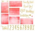 Coral Wedding Invitation Watercolor Set