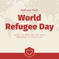 Coral and White Heart World Refugee Day Social Media Graphic