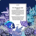 Corals and fish with vertical card for text