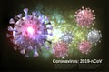 Coranavirus panorama. Background with virus COVID - 19 molecules