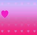Pink hearts on graded pink background with larger solitary heart placed to the left