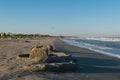 Corbu, Constanta, Romania - August 14, 2019: A sandcastle build by kids on the beach of Corbu, Romania Royalty Free Stock Photo