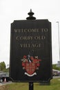 Corby, U.K, April 28, 2019 - Welcome to Corby, U.K sign, Village sign