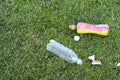 Corby, U.K., June 29, 2019 - empty plastic bottles garbage in the grass, zero waste, save planet