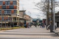 Corby, UK - 23 March, 2023 - Outdoor street, spring shopping town centre. English city view