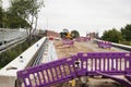 Corby, United Kingdom - August 29, 2018: Bridge repair. Metallicheskie support of the bridge. Carried out scheduled repair work on