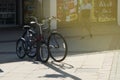 Corby, United Kingdom - September, 01, 2018: Bikes parked on the streets in english village. Conceptual image of a healthy lifesty