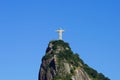 Corcovado mountain with Christ the Redeemer statue against blue sky, Rio de Janeiro, Brazil Royalty Free Stock Photo