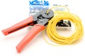 Cord-end terminals with crimping tool Royalty Free Stock Photo