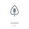 Cordate icon. Thin linear cordate outline icon isolated on white background from nature collection. Line vector sign, symbol for