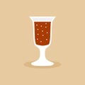 A cordial glass in trendy flat design. Cold alcohol beer for drinks at a party, reception or other gathering. Champagne, toast and