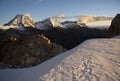 Cordillera de los Andes beautiful view with snowy peaks and blue sky special for expert mountain climbers Peru