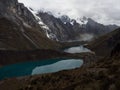 Cordillera Huayhuash Circuit Mirador Tres Lagunas three lakes view Laguna Gangrajanca Siula Quesillococha andes Peru Royalty Free Stock Photo