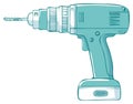 Cordless Drill Cartoon Illustration With Battery Pack and Spiral Drill Bit Royalty Free Stock Photo