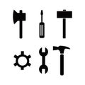 cordless drill, hand saw, spatula, paviConstruction tool icon collection - vector illustration.Solid Black Vector Icon Set Royalty Free Stock Photo