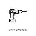 Cordless drill icon. Trendy modern flat linear vector Cordless d