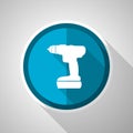 Cordless screwdriver, drill symbol, flat design vector blue icon with long shadow Royalty Free Stock Photo