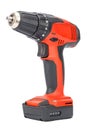 Cordless 12V drill driver powered by Li-ion battery with keyless chuck in red and black rubberized reinforced plastic case Royalty Free Stock Photo