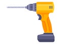 cordless yellow drill for making holes. construction tool.