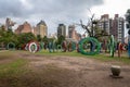 Bicentenary Square Plaza del Bicententario with rings telling the history of Argentina - Cordoba, Argentina Royalty Free Stock Photo