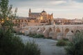 Cordoba skyline at sunrise with Old Roman Bridge and Mosque Cathedral - Cordoba, Andalusia, Spain Royalty Free Stock Photo