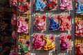 Cordoba, Spain - January 9, 2020: Spanish colorful dresses for dolls on sale, Andalusia. With selective focus