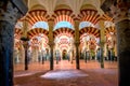 Interior of famous cathedral La Mezquita in Cordoba. Andalusia, Spain