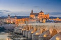 Cordoba, Spain at the Roman Bridge and Mosque-Cathedral Royalty Free Stock Photo