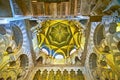 The central dome and multifoil arches in maqsura caliph`s or emir`s praying area of Mezquita, on Sep 30 in Cordoba, Spain