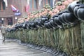 Cordon of police and the soldier of internal troops in front of the Kremlin during procession of communists