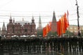 Cordon of police and the soldier of internal troops in front of the Kremlin during procession of communists