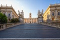 Dioscuri statues Castor and Pollux in the entrance to Capitoline Hill, Rome, Italy.