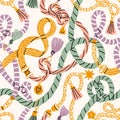 Cords, tassels and chains, pastel pattern illustration