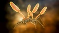 Cordyceps parasitic fungus growing on an ant, 3D illustration