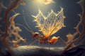 Cordyceps parasitic fungus growing on an ant, 3D illustration