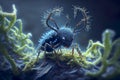 Cordyceps parasitic fungus growing on an ant, 3D illustration