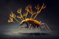 Cordyceps parasitic fungus growing on an insect, also known as zombie-ant fungus, generative ai illustration