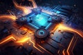 Core of artificial intelligence, processor and magic light inside machine, generative AI Royalty Free Stock Photo
