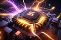 Core of artificial intelligence, processor and magic light inside machine, generative AI Royalty Free Stock Photo