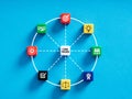 Core business values concept. Colorful cubes with business aspects and values symbols