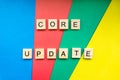 Core update text with wooden tiles, algorithm update SEO term