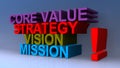 Core value strategy vision mission on blue