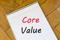 Core value text concept on notebook Royalty Free Stock Photo