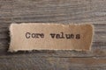 CORE VALUE word on a piece of paper close up, business creative motivation concept Royalty Free Stock Photo