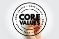 CORE VALUES circular stamp style design with large values text and a hand forming the emblem using a marker, great for Royalty Free Stock Photo