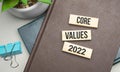Core Values. Conceptual image. text on wood cubes. text in black letters on wood blocks Royalty Free Stock Photo