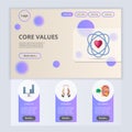 Core values flat landing page website template. Stability, integrity, accuracy. Web banner with header, content and