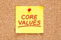 Core Values Handwritten On Yellow Sticky Note